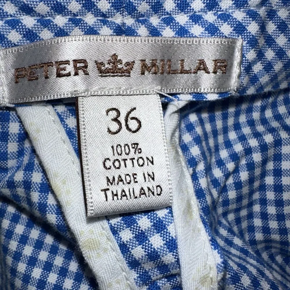 Peter Millar Chino Shorts Mens Size 36X9 Blue White Check Flat Front 100% Cotton